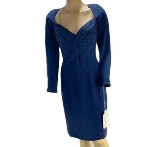 NightLine by Della Roufogali Navy Long Sleeve Pleated Cocktail Dress Elegant Eve